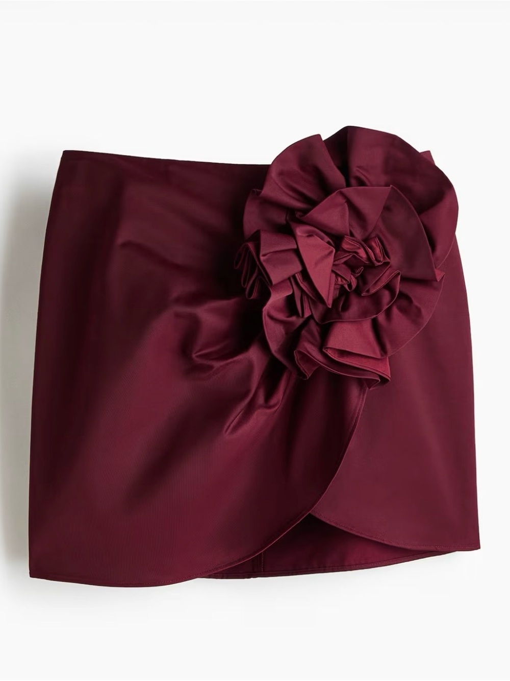Elegant Wine Red Floral Detail Mini Skirt